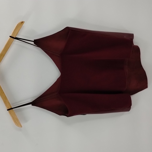 DO + BE deep burgundy faux leather asymmetrical tank stretch back size small - Picture 6 of 8